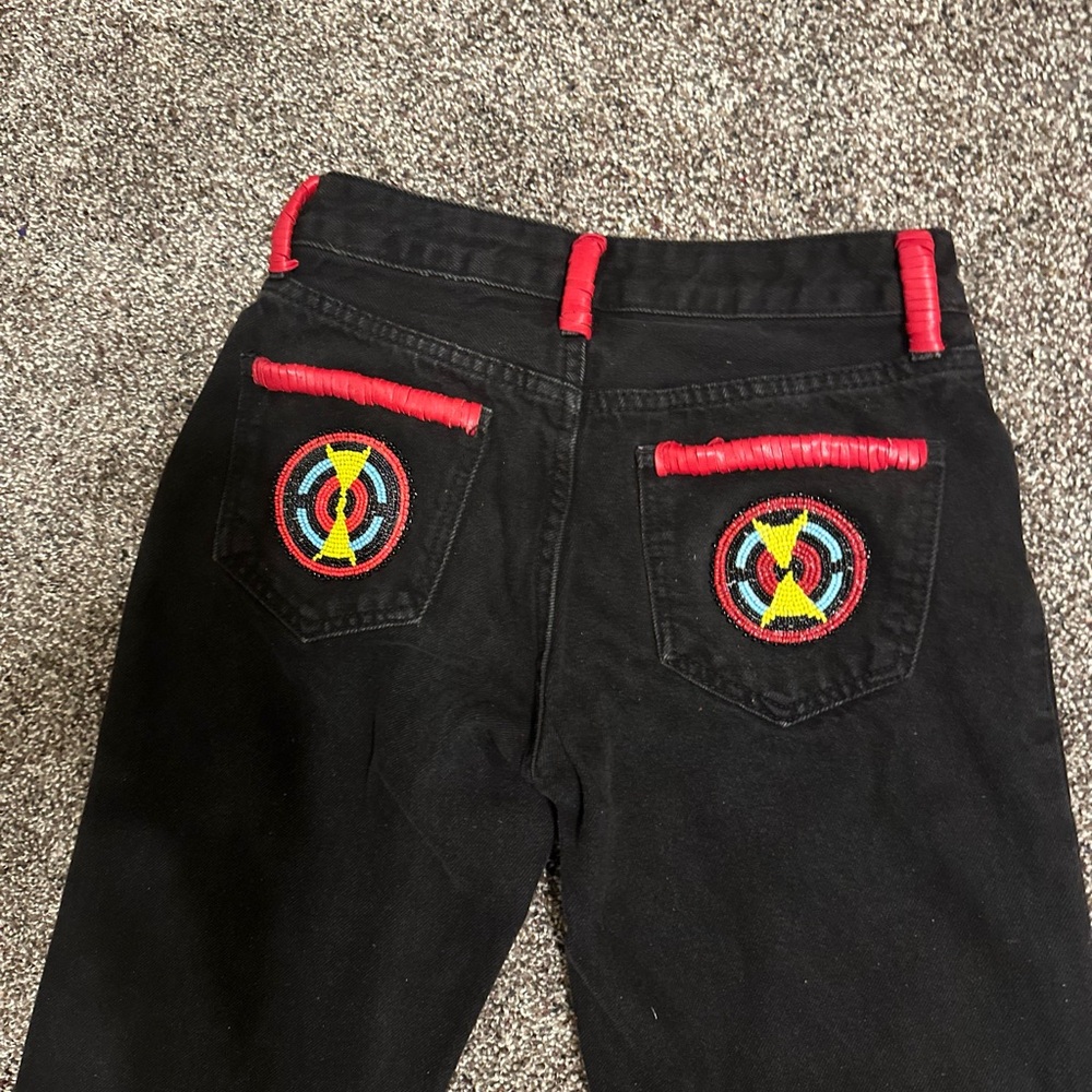 Redhawk Designs Hand Crafted Black and Red Boyfriend Jeans -One of a kind sz 24 - Picture 3 of 8